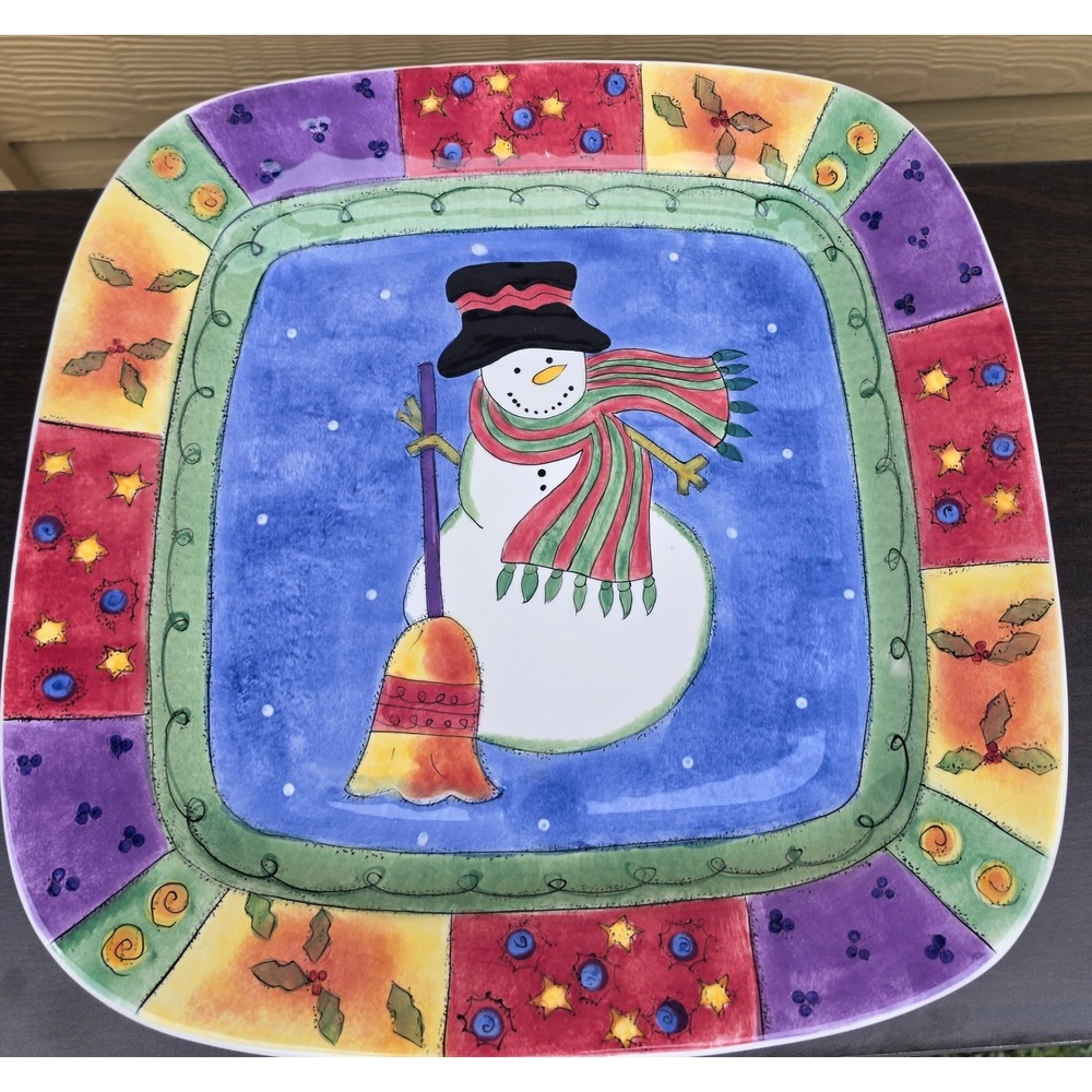 Sango The Sweet Shoppe Christmas Snowman 16 Inch Square Tray Sue Zipkin 0988-178